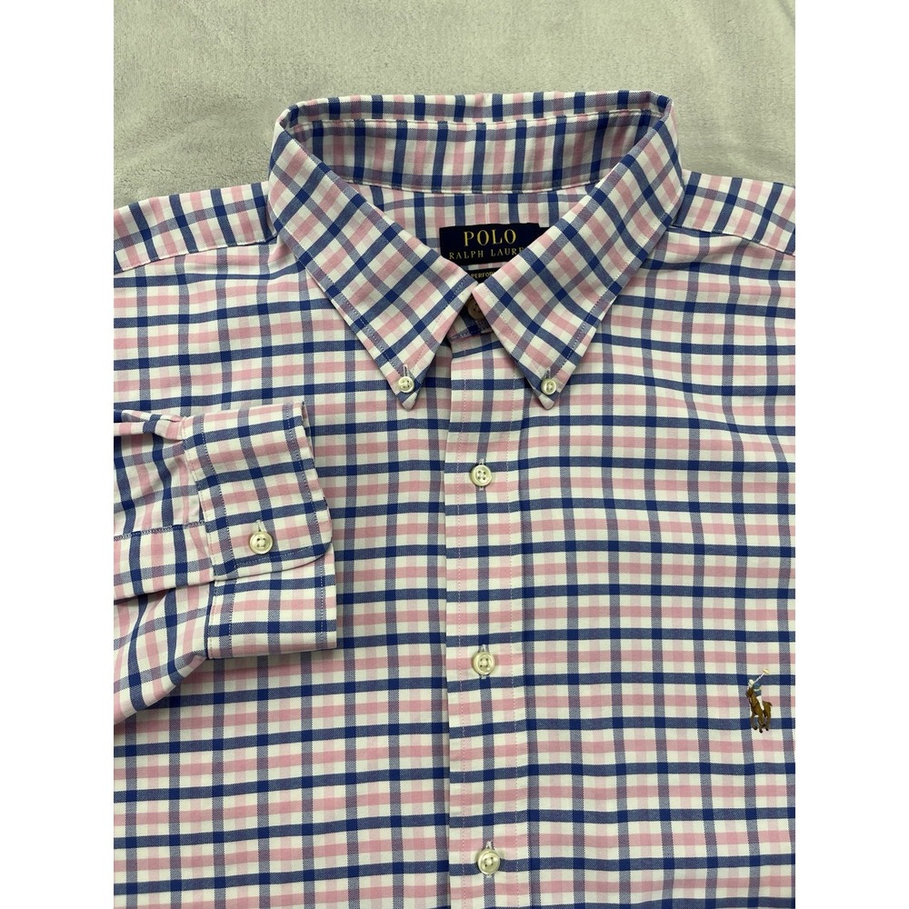 Polo Ralph Lauren Button-Up Men 2XB Pink Gingham Performance Check Preppy Exc